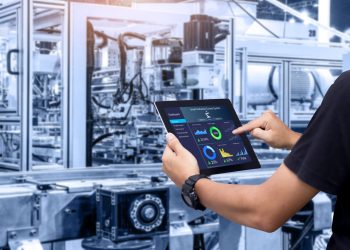 Smart,Industry,Control,Concept.hands,Holding,Tablet,On,Blurred,Automation,Machine
